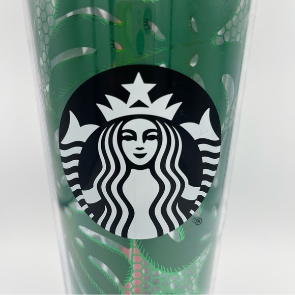 Starbucks Tropical Leaves Venti Cold Drink Tumbler 24 oz Green & Metallic Lace - Picture 5 of 15